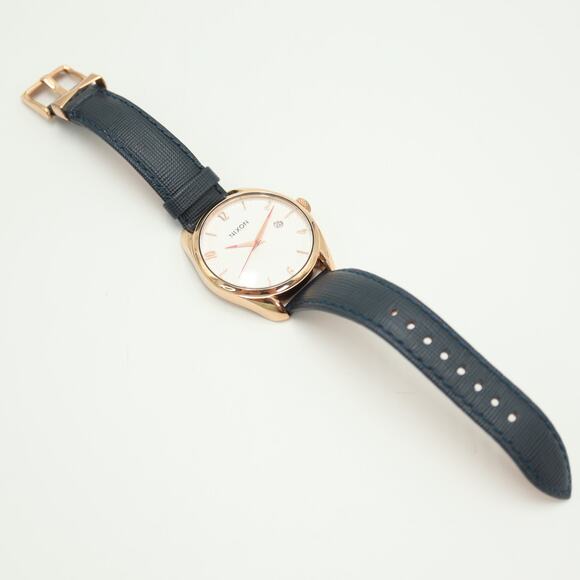 Nixon The Bullet Leather Rose Gold Tone 38mm Date Watch Blue Leather New Battery - Picture 12 of 14